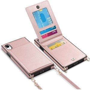 iPhone XR wallet case purse in rose gold.